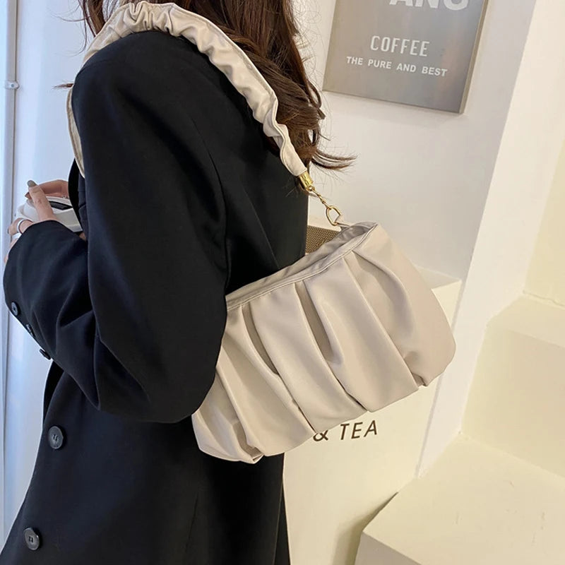 Pleated Underarm Bags Soft PU Leather Handbags for Women