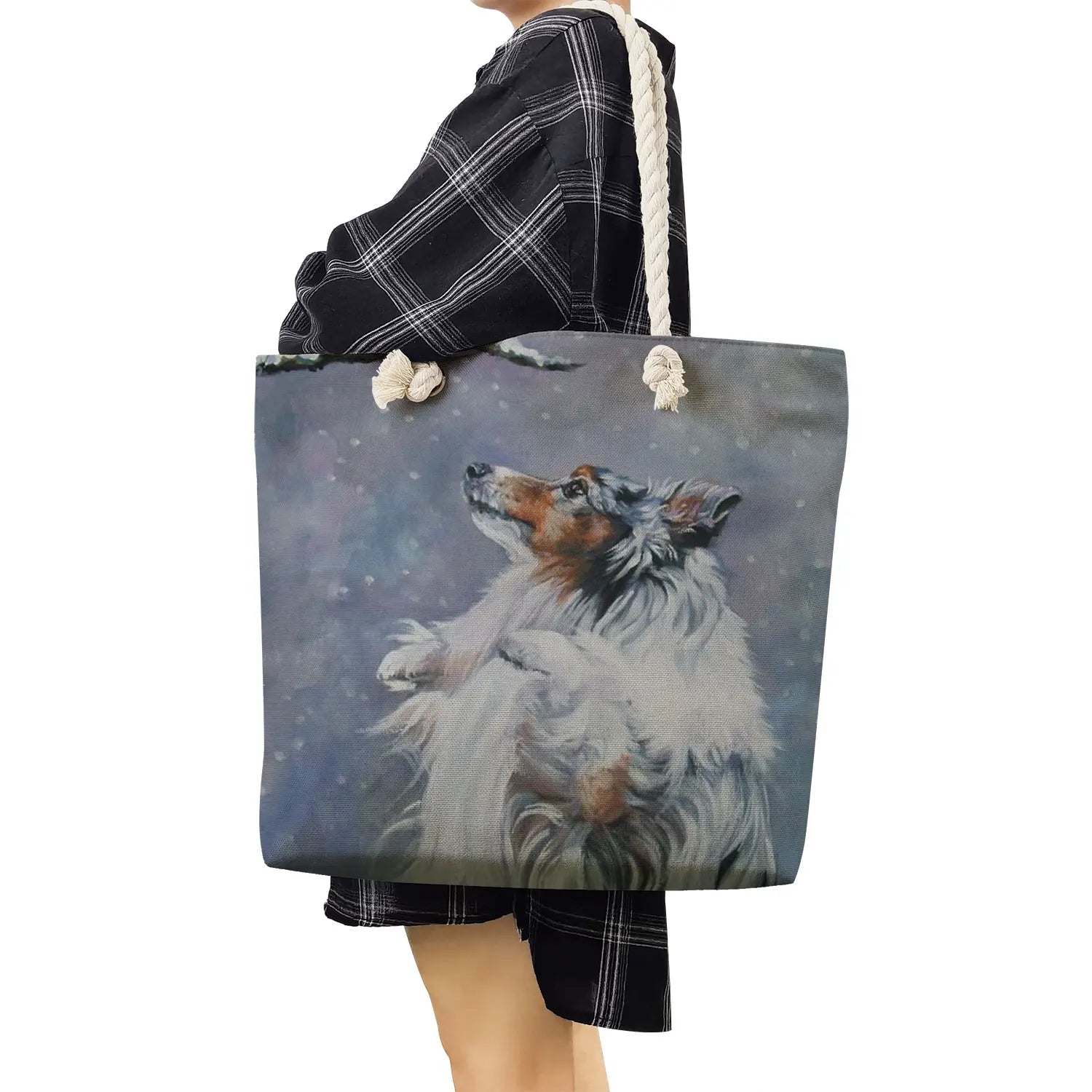 Watercolor Collie Dog Print Tote Bag - Large Capacity