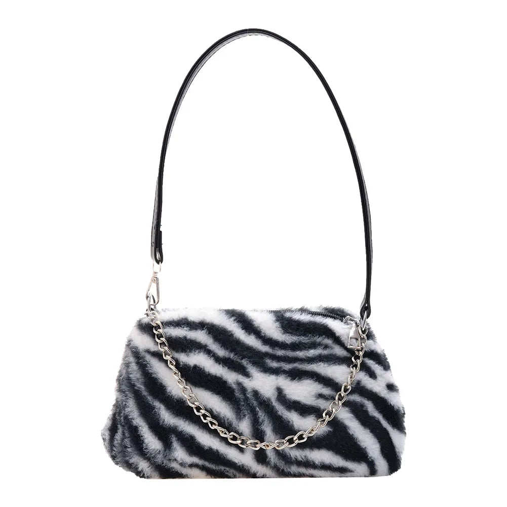Plush Animal Top-handle Handbags Women Retro Shoulder Underarm Purse