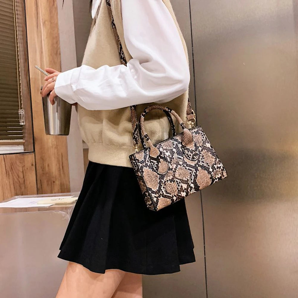 Retro Animal Print Womens Messenger Bag PU Shoulder Bag Shopping Purse