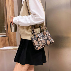 Retro Animal Print Womens Messenger Bag PU Shoulder Bag Shopping Purse