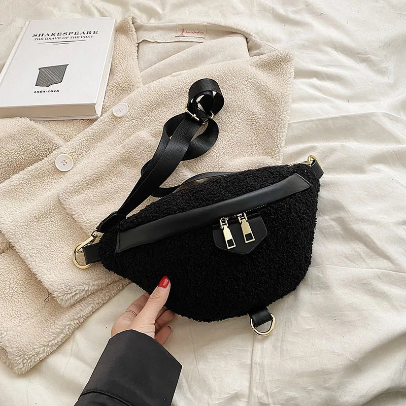 Women Plush Fanny Pack Chest Package Handbags