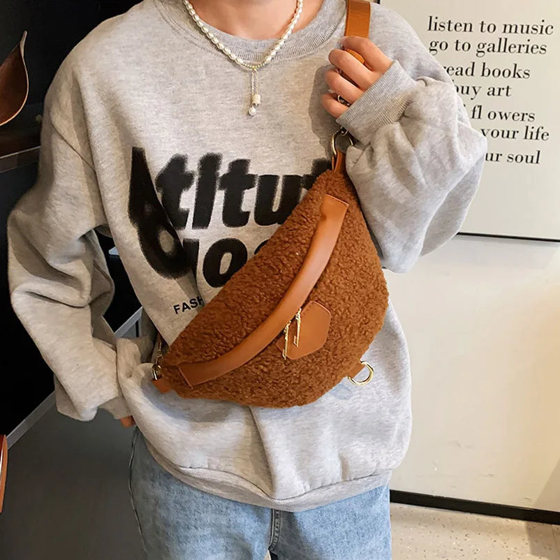 Women Plush Fanny Pack Chest Package Handbags