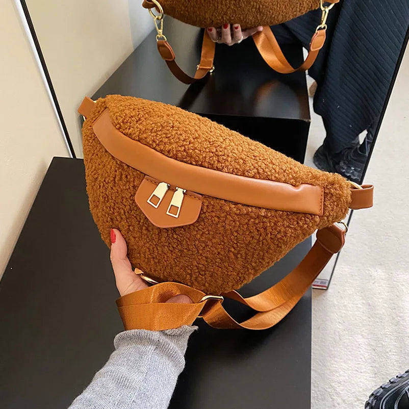 Women Plush Fanny Pack Chest Package Handbags