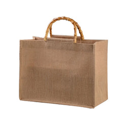 Burlap Jute Shopping Bag Handbag Bamboo Loop Handles Tote