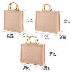 Burlap Jute Shopping Bag Bamboo Loop Handles Tote Grocery Bags