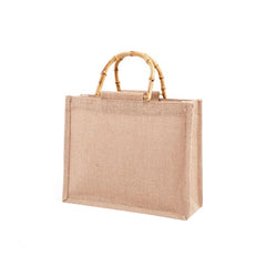 Jute Shopping Bag Handbag Bamboo Loop Handles Tote Retro DIY Beach Bag