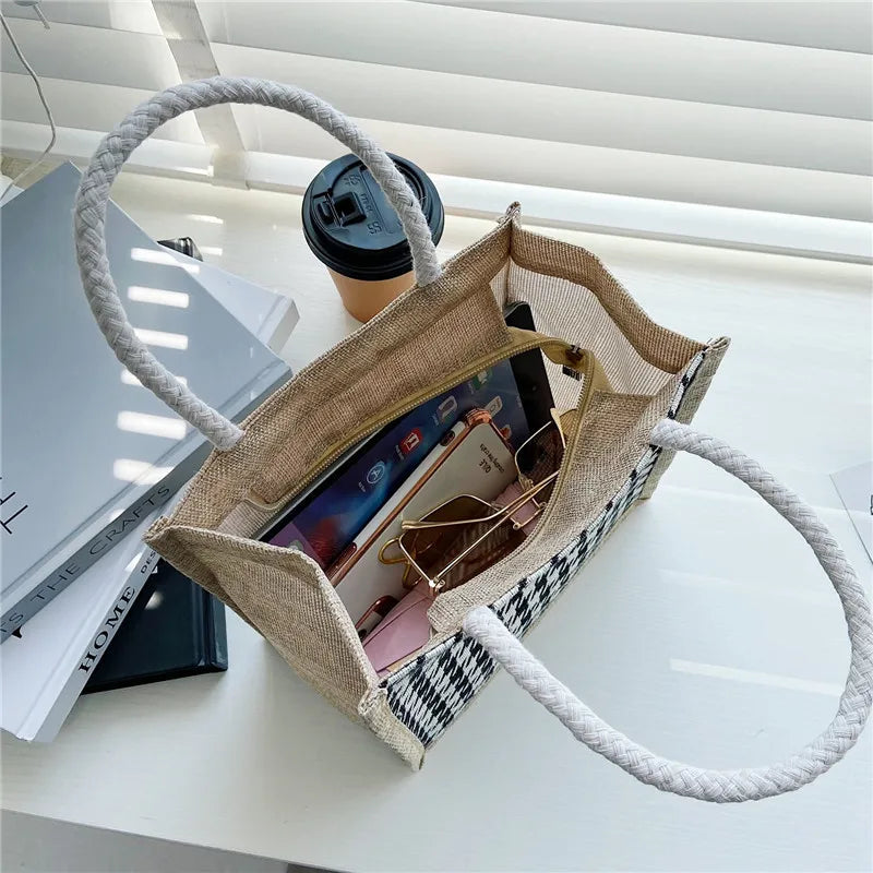 Portable Canvas Lunch Bag Tote Waterproof Food Picnic Travel Lunch