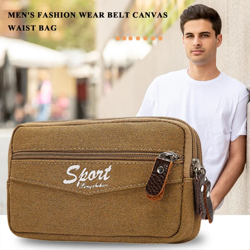 Canvas Waist Bag Men Multi-function Phone Purse Waist Packs