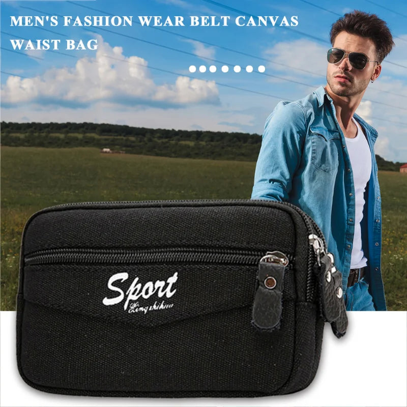 Canvas Waist Bag Men Multi-function Phone Purse Waist Packs