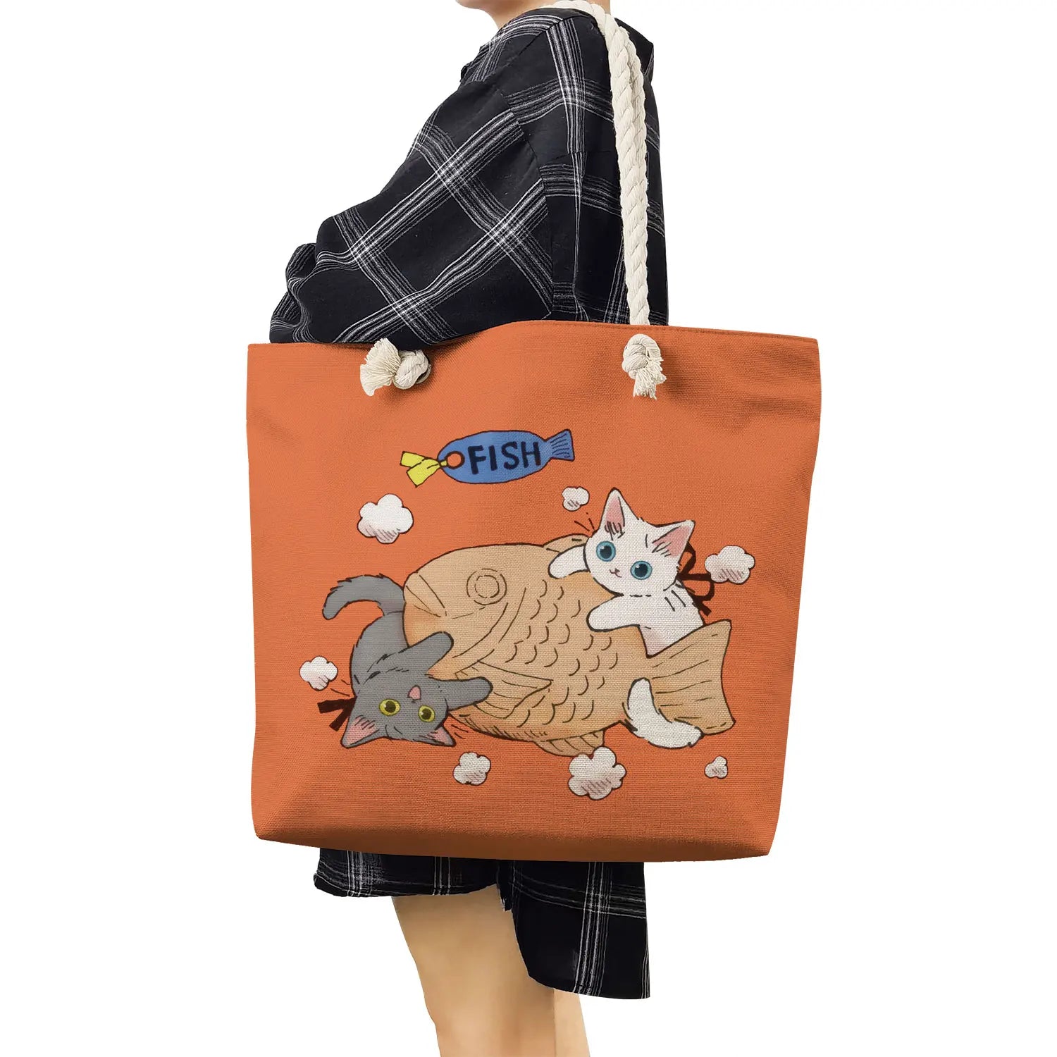 Cute Cartoon Cat Print Tote Bag for Women