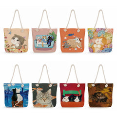 Cute Cartoon Cat Print Tote Bag for Women