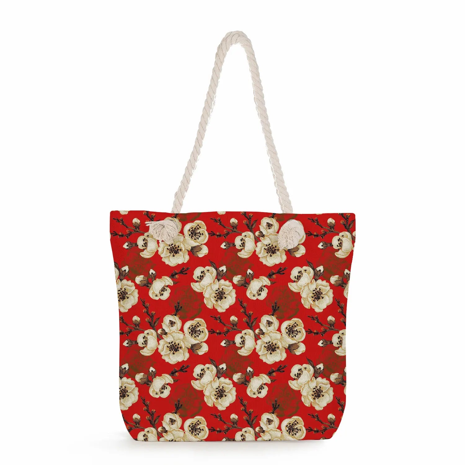 Floral Print Handbags For Women Red Shoulder Bags High Capacity Travel Beach Bag