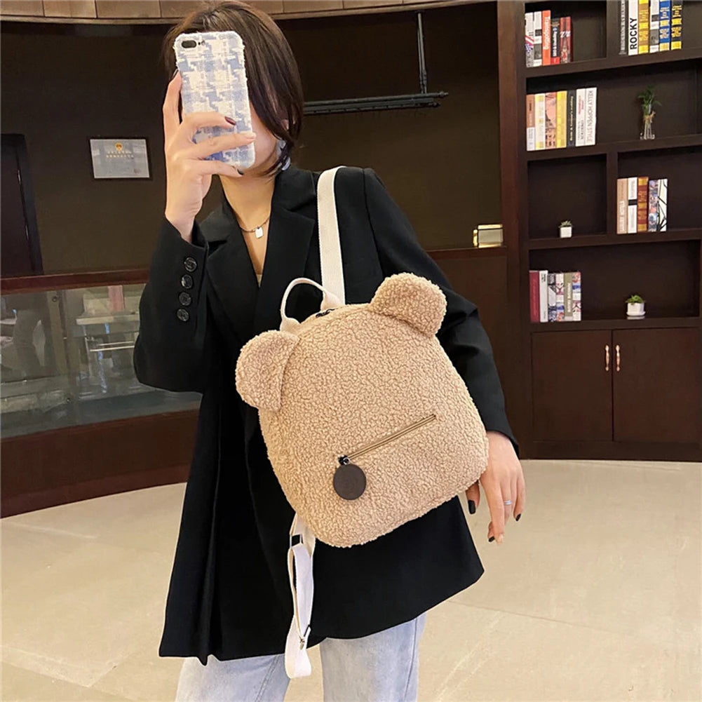 Lamb Fleece Women's Backpack Bear Shaped Shoulder Backpack