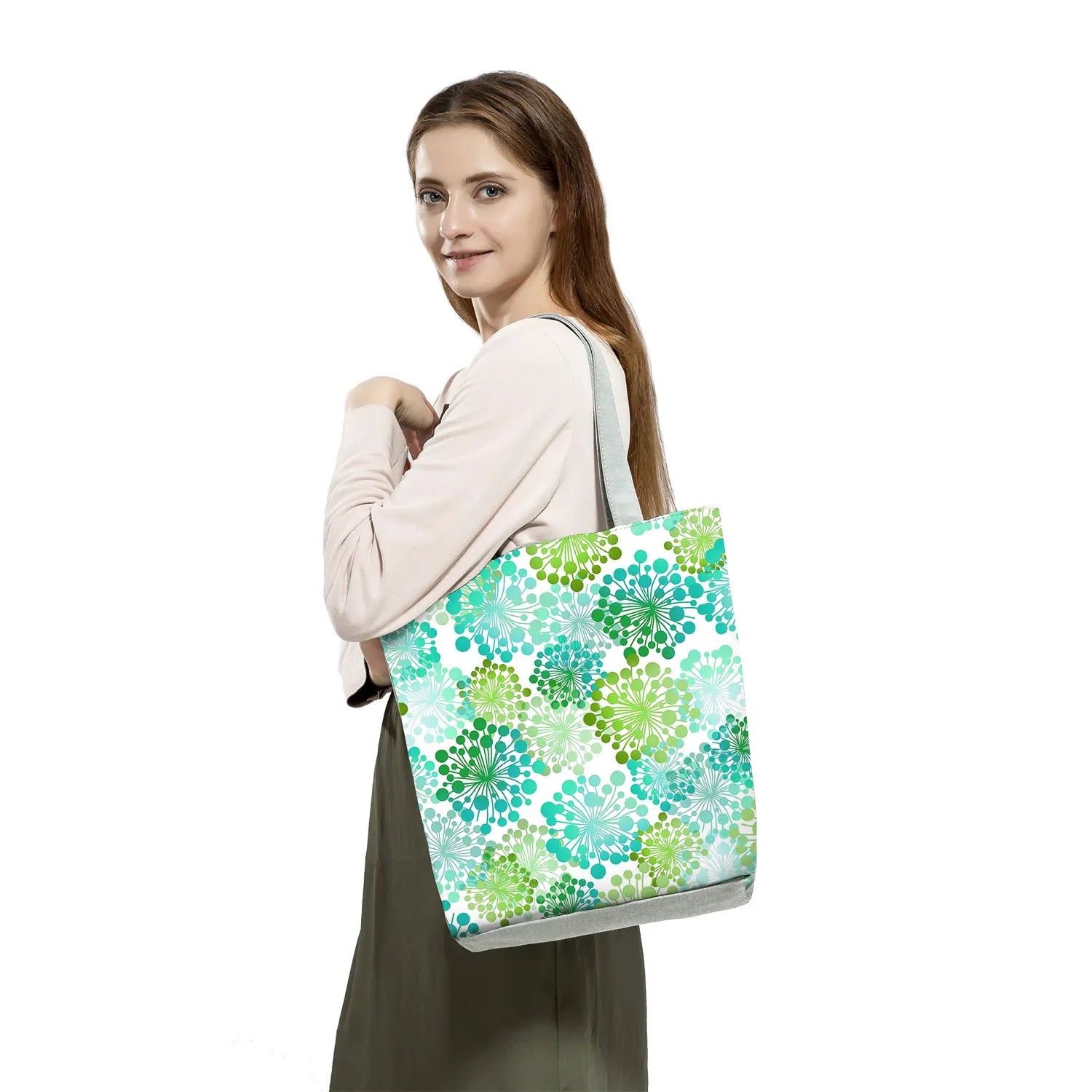 Colorful Flower Print Handbags Customizable High Capacity Women Tote Bag