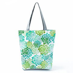 Colorful Flower Print Handbags Customizable High Capacity Women Tote Bag