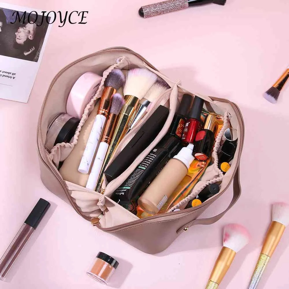 Portable Cosmetic Bag Pu Leather Pencil Cases Large Capacity Travel Organizer