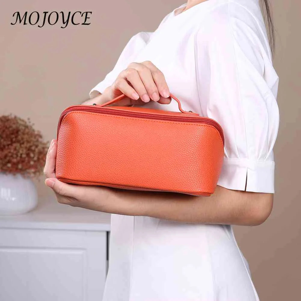 Portable Cosmetic Bag Pu Leather Pencil Cases Large Capacity Travel Organizer