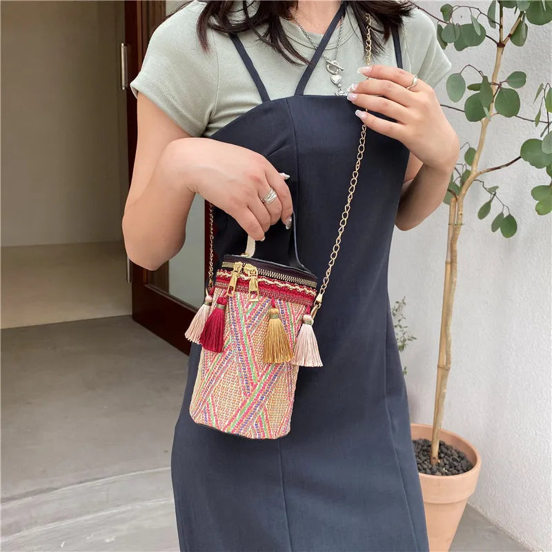 Vintage Ethnic Style Shoulder Bag Tassel Chain Ladies Crossbody Bag