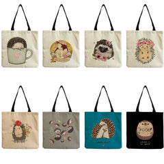 Eco Friendly Beach Bag Hedgehog Print Summer Shoulder Bag