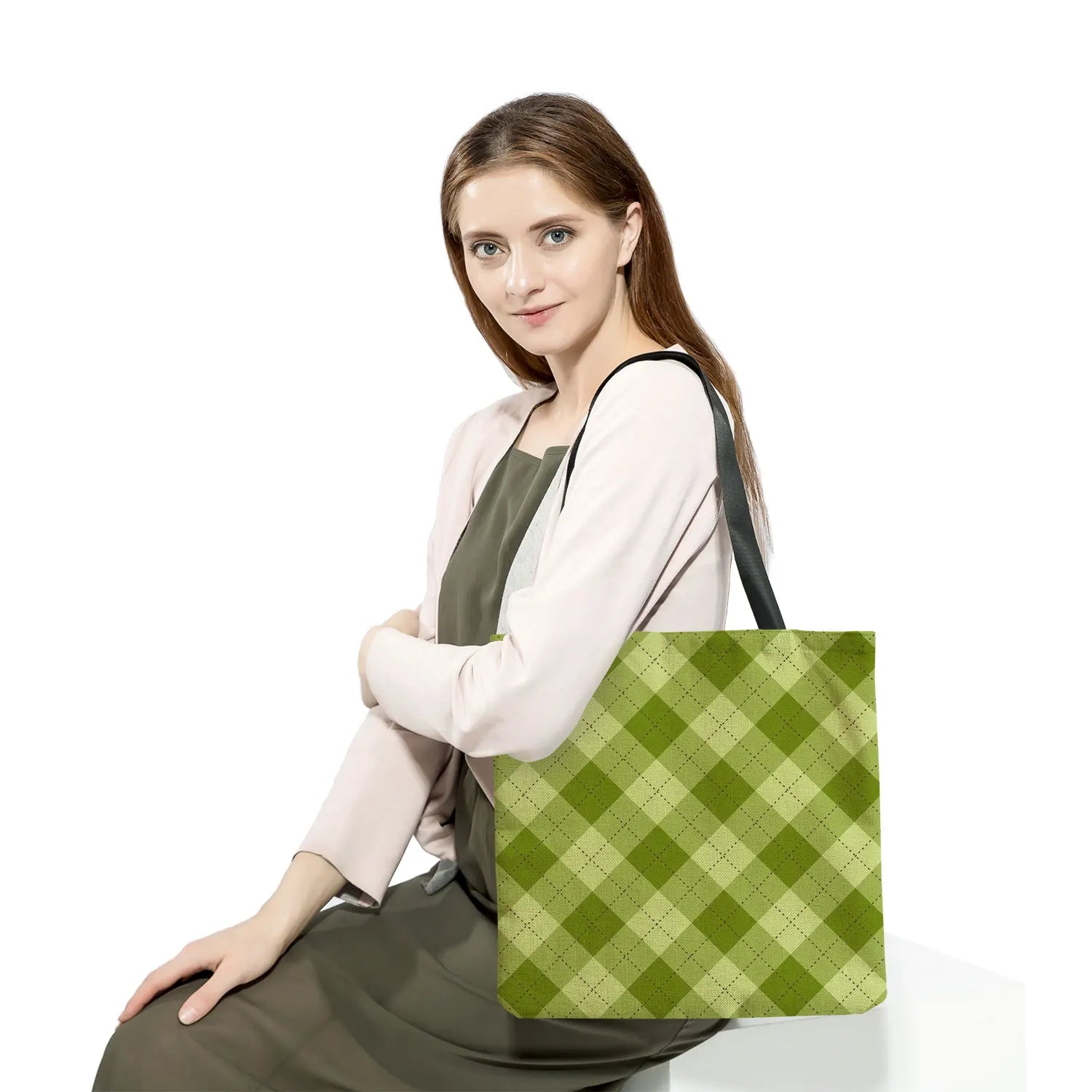 Eco Reusable Shopping Bags Travel Women Shoulder Bag Plaid Print Tote Bag