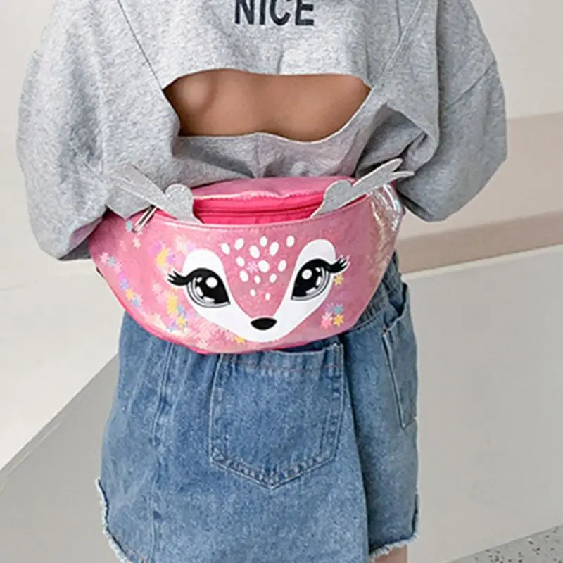 Kids Elk Print Waist Bag Fanny Pack Sport Belt Hip Purse