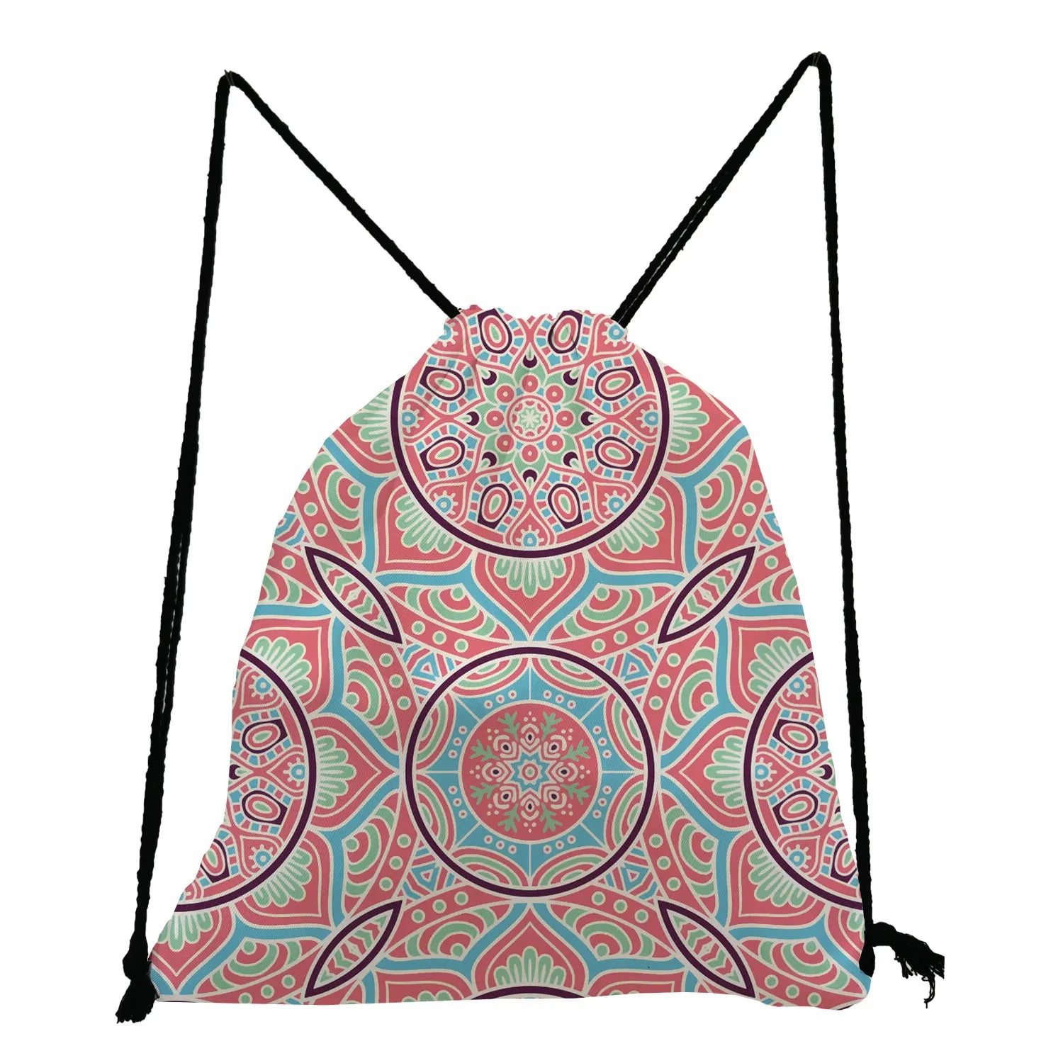 Colorful Floral Drawstring Shoes Bag Backpack for Students