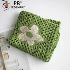 Flower Printing Mesh Net Shoulder Bag Foldable Reusable Eco-Friendly Handbag