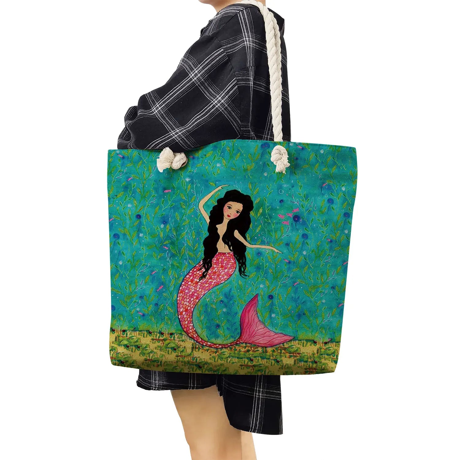 Mermaid Female Print Tote Bags Portable Folding Shopping Bag