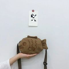 Portable Student Crossbody Phone Purse Fish Canvas Messenger Bag