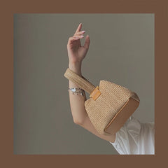Girly Straw Purse Handbags Chain Shoulder Bucket Bags Retro Crossbody Bag