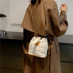 Flower Ladies Bucket Bag Chain Crossbody Bag Nylon Shoulder Bag Purse