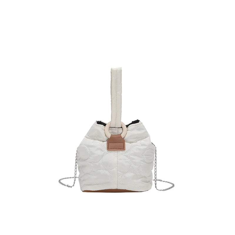 Flower Ladies Bucket Bag Chain Crossbody Bag Nylon Shoulder Bag Purse