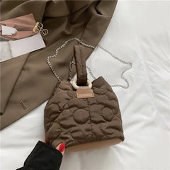 Flower Ladies Bucket Bag Chain Crossbody Bag Nylon Shoulder Bag Purse