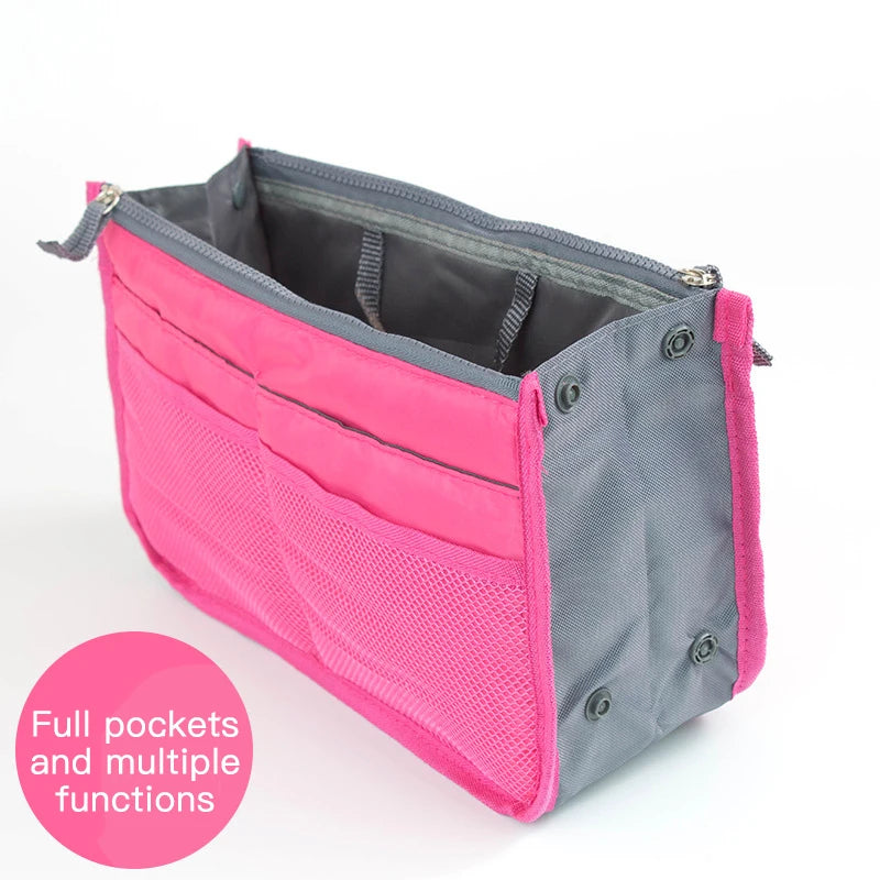 Portable Organizer Insert Bag Women Nylon Travel Insert Double Zipper Handbag