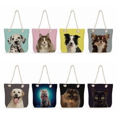 Portable Outdoor Cat Dog Print Shopping Bags Dalmatians Graphic Women Shoulder B