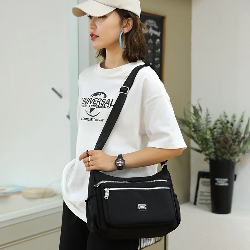 Women's Waterproof Nylon Crossbody Bag Soft Zipper Purses Multi-pocket Sac