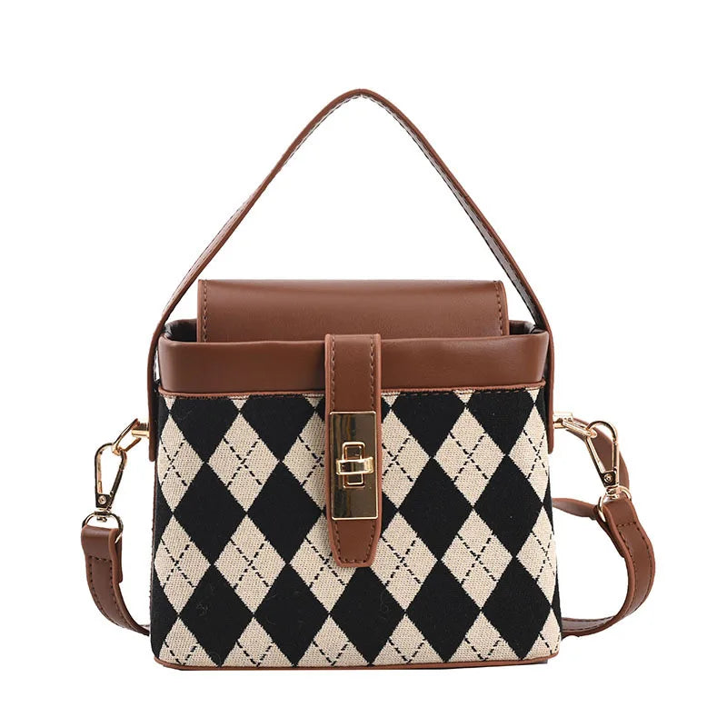 Small Box Bags Women Lattice Vintage Shoulder Messenger Bag