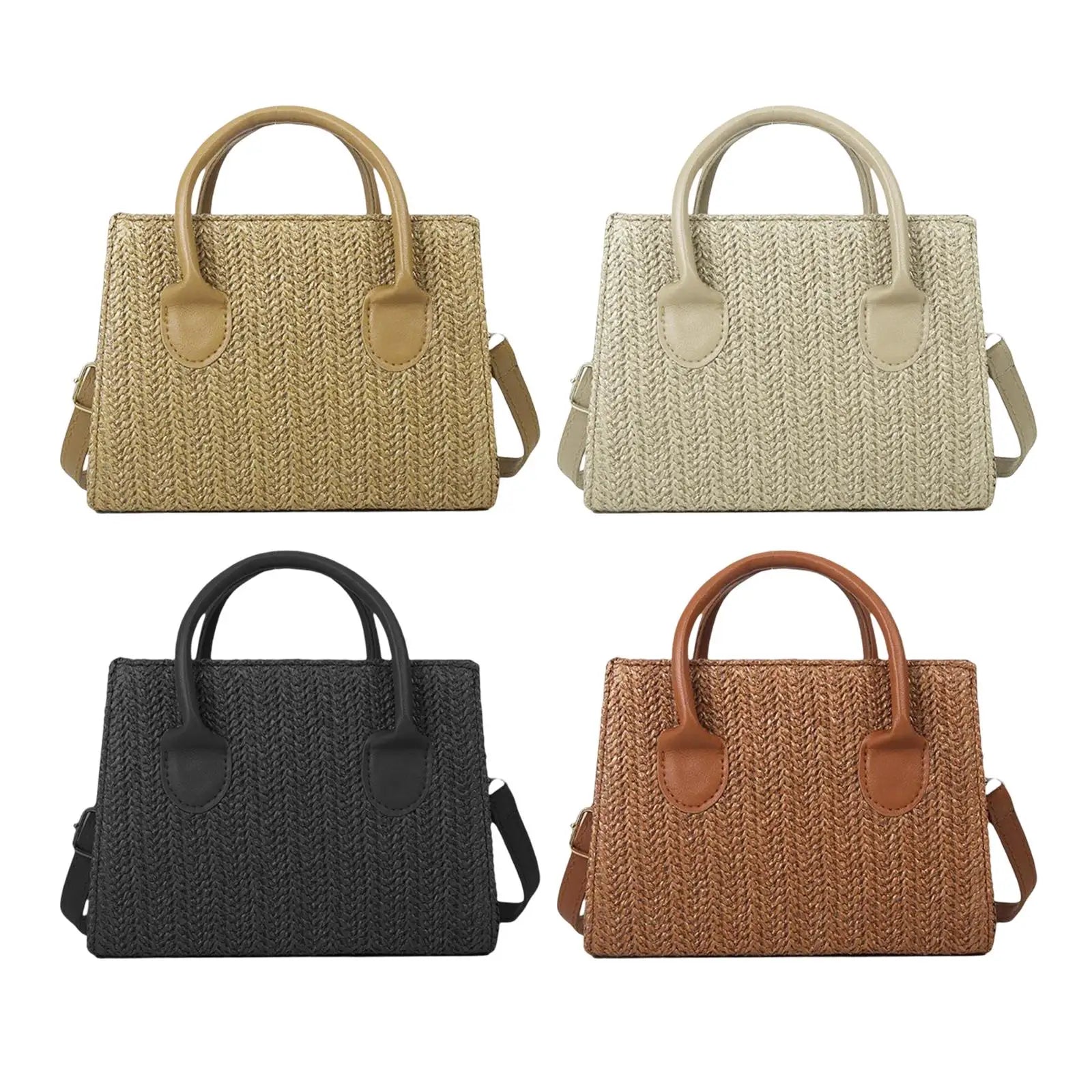 Portable Straw Shoulder Bag Big Capacity Top Handle Shoulder Bags Basket Rattan