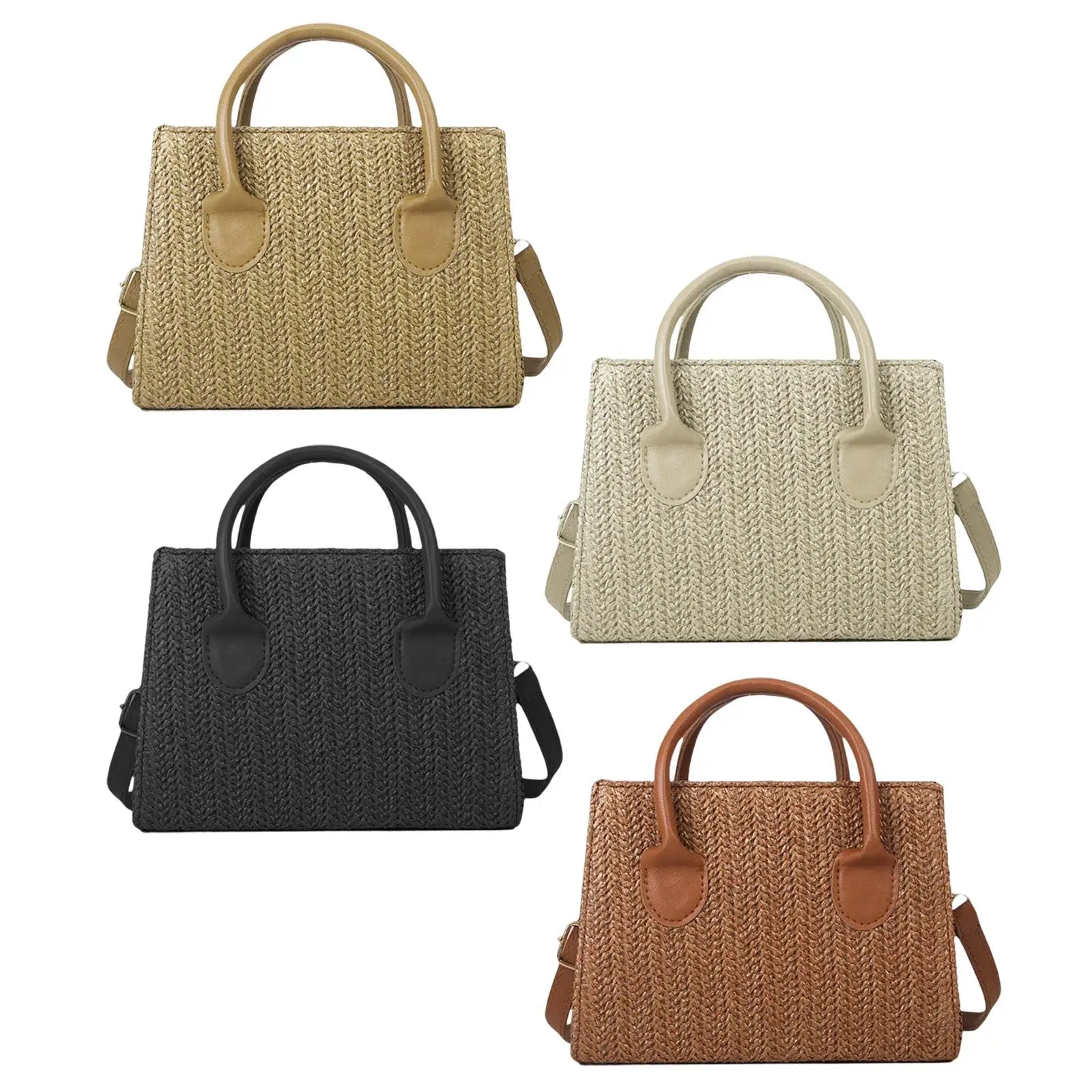 Portable Straw Shoulder Bag Big Capacity Top Handle Shoulder Bags Basket Rattan