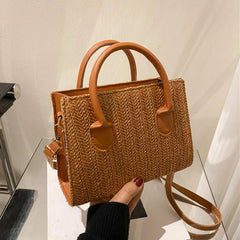 Portable Straw Shoulder Bag Big Capacity Top Handle Shoulder Bags Basket Rattan