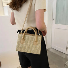 Portable Straw Shoulder Bag Big Capacity Top Handle Shoulder Bags Basket Rattan
