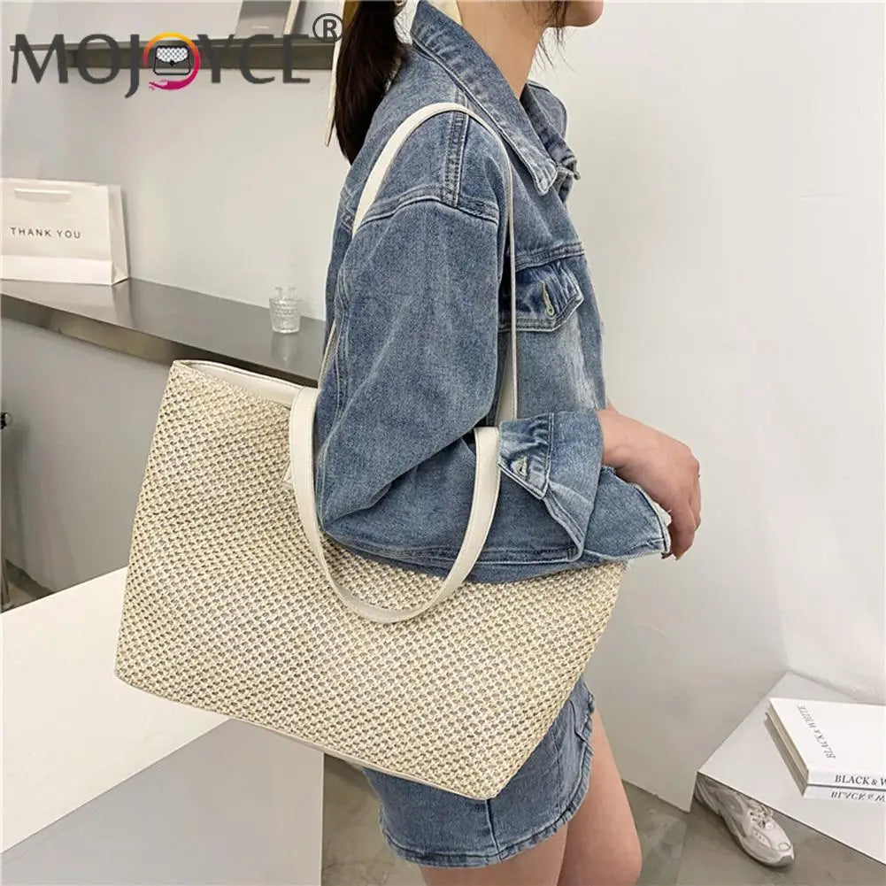 Woven PU Leather Shoulder Tote Bag for Women