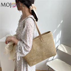 Woven PU Leather Shoulder Tote Bag for Women