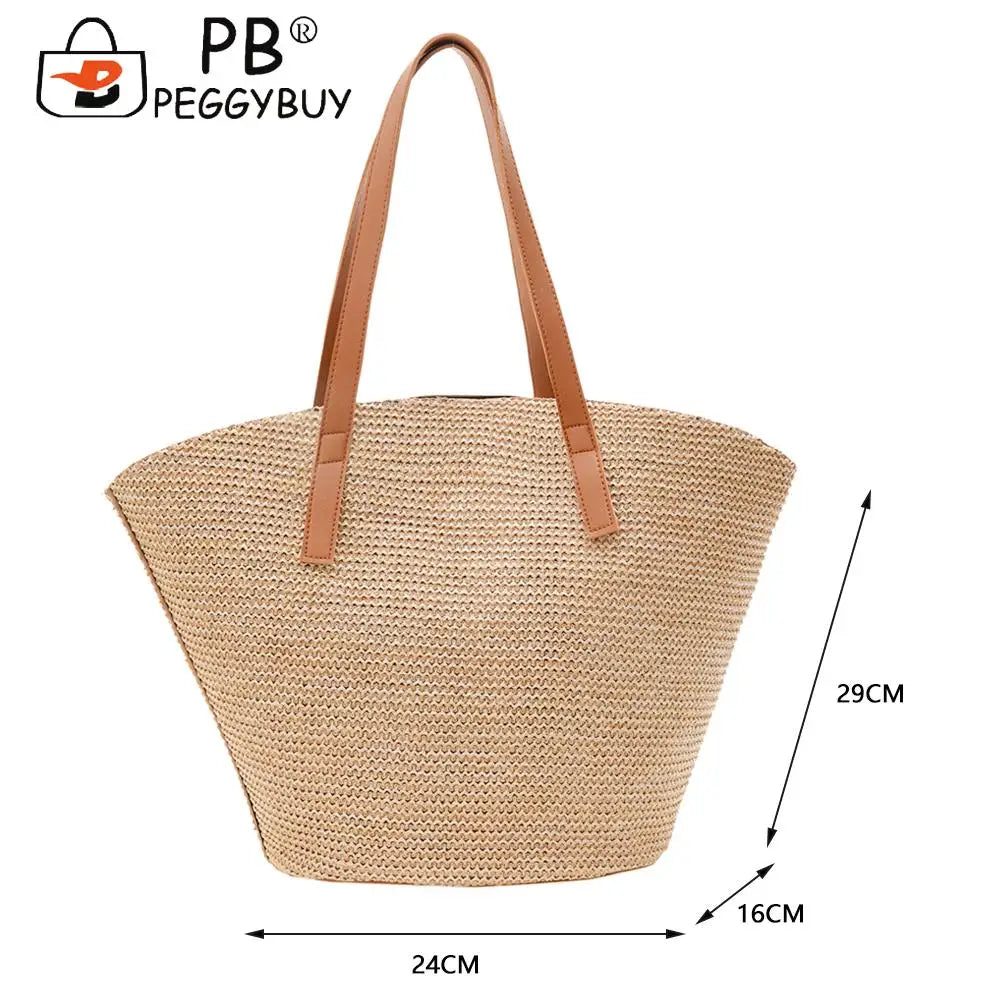 Straw Shoulder Tote Bag for Summer Beach Holiday Travel