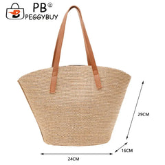 Straw Shoulder Tote Bag for Summer Beach Holiday Travel