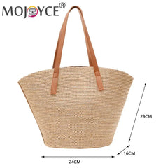 Portable Straw Shoulder Tote Bag Casual Large Capacity Braided Basket