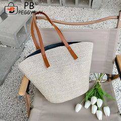 Straw Shoulder Tote Bag for Summer Beach Holiday Travel