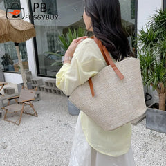 Straw Shoulder Tote Bag for Summer Beach Holiday Travel