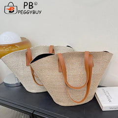 Straw Shoulder Tote Bag for Summer Beach Holiday Travel